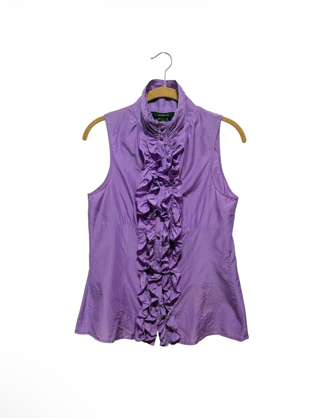 Purple Silk Ruffle Sleeveless Blouse